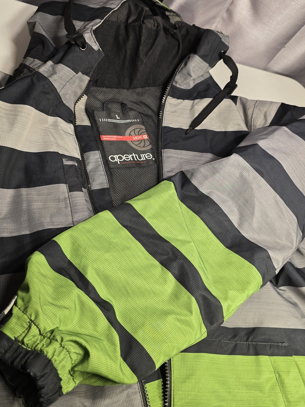 Aperture Men's Lime Green and Gray Striped Ski Jacket